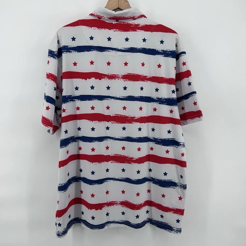 Royal & Awesome Golf Polo Mens XL USA Flag Red White Blue Patriotic Americana - Picture 5 of 7
